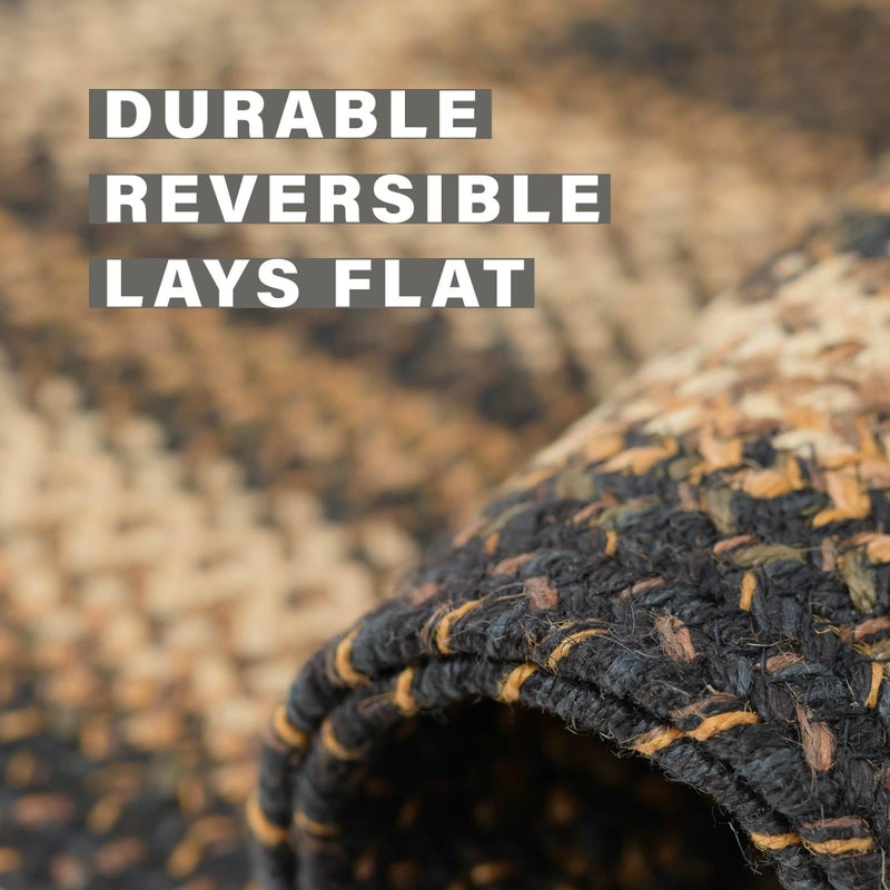 Homespice Kilimanjaro Black & Tan Oval Jute Rug 20x30 - Braided Kitchen Rugs for Primitive Farmhouse Kitchen Decor, Reversible, No Shed Jute for Easy Maintenance - Image 3